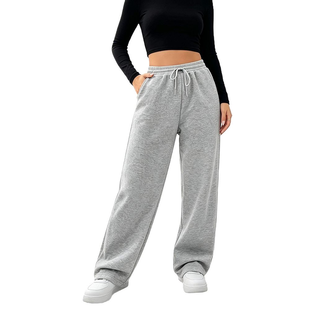 Women High Waist Wide Leg Sweatpants Drawstring Casual Loose Fit Soft Straight Pants With Pockets