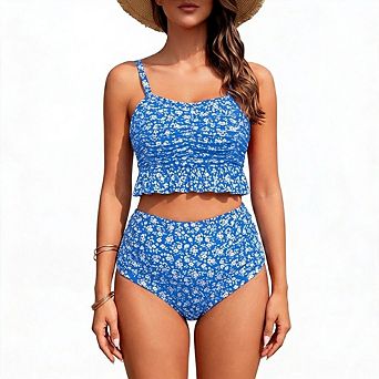 PioneerWorks Maternity 3 pc Swimsuit Modest Swimwear Skirt Bikini Set Floral Print Bathing Suit