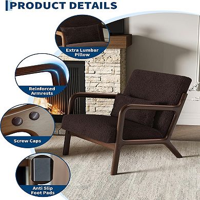 Mid Century Wood Frame Accent Chair Multi Fabric Lumbar Pillow Single Lounge Armchair