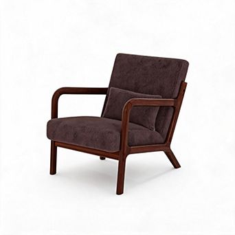 Mid Century Wood Frame Accent Chair Multi Fabric Lumbar Pillow Single Lounge Armchair