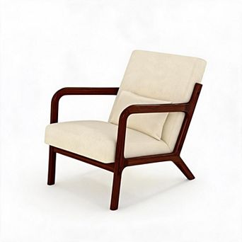Mid Century Wood Frame Accent Chair Multi Fabric Lumbar Pillow Single Lounge Armchair