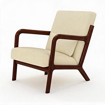 Mid Century Wood Frame Accent Chair Multi Fabric Lumbar Pillow Single Lounge Armchair