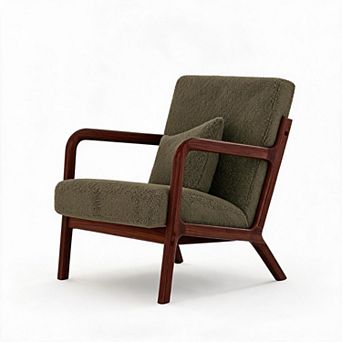 Mid Century Wood Frame Accent Chair Multi Fabric Lumbar Pillow Single Lounge Armchair