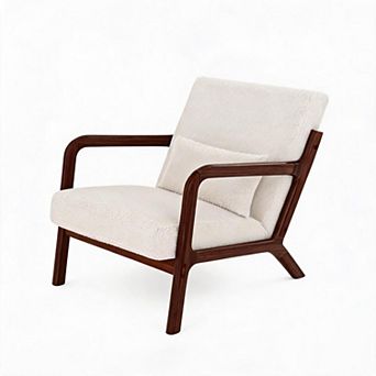 Mid Century Wood Frame Accent Chair Multi Fabric Lumbar Pillow Single Lounge Armchair