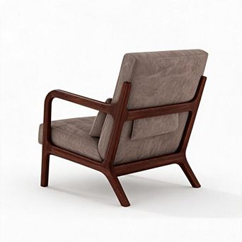 Mid Century Wood Frame Accent Chair Multi Fabric Lumbar Pillow Single Lounge Armchair