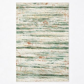 Machine Washable Abstract Watercolor Stripe Area Rug Non-Slip Low-Pile Wear-Resistant Carpet