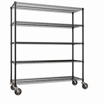 5 tier Metal Shelving Unit 76 x 59 x 17 in 2200 lb Capacity, Adjustable Steel Wire Rack with Wheels