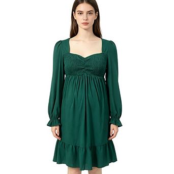 Women's Maternity Ruffle Lantern Long Sleeve Chicken Heart Neck Dress