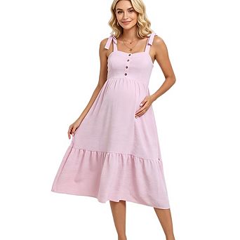Women's Maternity Boho Spaghetti Strap Solid Color Ruffle A Line Beach Long Dress