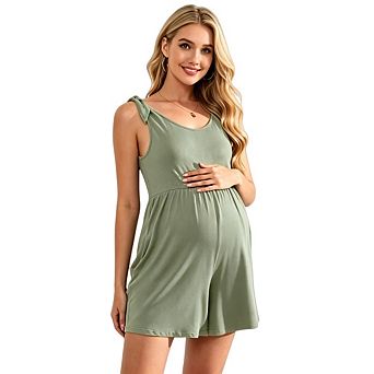 Women's Maternity Sleeveless Casual Scoop Neck Tank Rompers Shorts Overall with Pockets