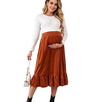 Women's Maternity High Waist Ruffled Tiered Casual A Line Swing Boho Skirts