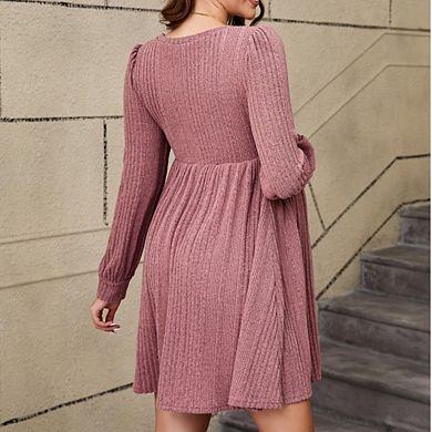 Women Maternity Lantern Sleeve Crew Neck A-Line Swing Knit Casual Loose Pullover Dresses