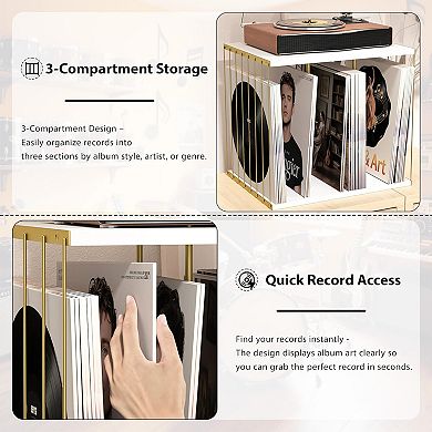 Large Capacity 80+ Vinyl Record Storage Rack Metal & Wood Record Shelf Organizer
