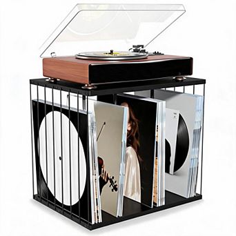Large Capacity 80+ Vinyl Record Storage Rack Metal & Wood Record Shelf Organizer