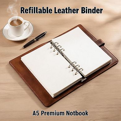 A5 Reusable Vintage Leather Notebook with Card Slots & Pen Holder