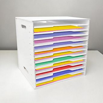 12 tier Adjustable Paper Storage Rack, PVC Desktop File Organizer Shelf with Wooden Bookshelf Design