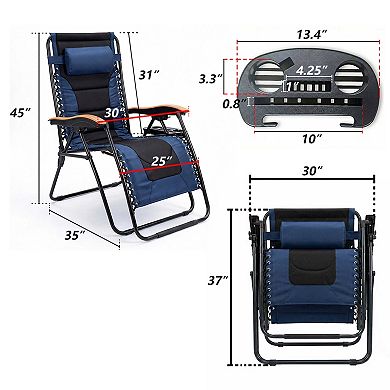 BAOURE Padded Zero Gravity Chair Oversized Folding Patio Recliner with Wooden Armrests and Tray
