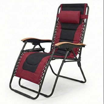 BAOURE Padded Zero Gravity Chair Oversized Folding Patio Recliner with Wooden Armrests and Tray