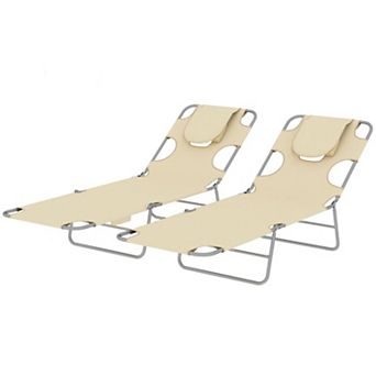 BAOURE Set of Two Folding Lounge Chairs with Face Down Tanning Hole and Side Pocket for Beach