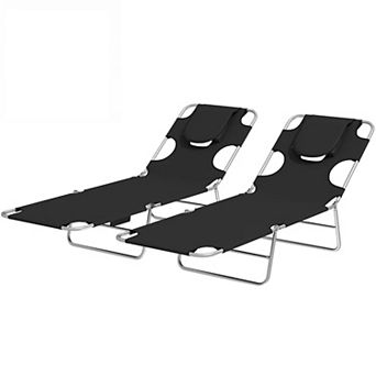 BAOURE Set of Two Folding Lounge Chairs with Face Down Tanning Hole and Side Pocket for Beach