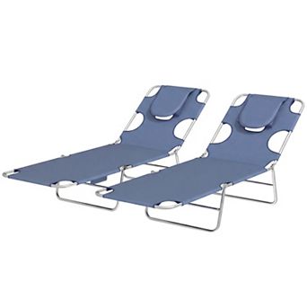 BAOURE Set of Two Folding Lounge Chairs with Face Down Tanning Hole and Side Pocket for Beach