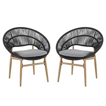 BAOURE Outdoor Wicker Papasan Style Dining Chairs with Cushions and Metal Legs Set of 2