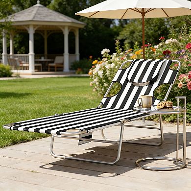 BAOURE Adjustable Back Outdoor Folding Chaise Lounge Chair with Face Hole and Side Pocket