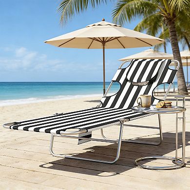 BAOURE Adjustable Back Outdoor Folding Chaise Lounge Chair with Face Hole and Side Pocket