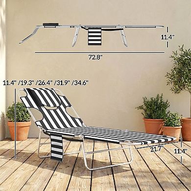 BAOURE Adjustable Back Outdoor Folding Chaise Lounge Chair with Face Hole and Side Pocket