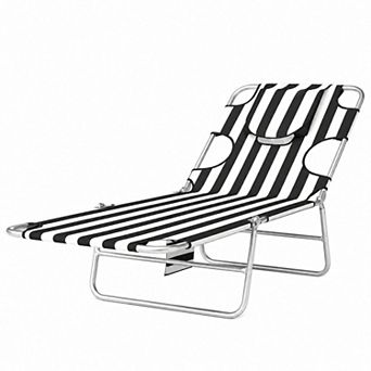 BAOURE Adjustable Back Outdoor Folding Chaise Lounge Chair with Face Hole and Side Pocket