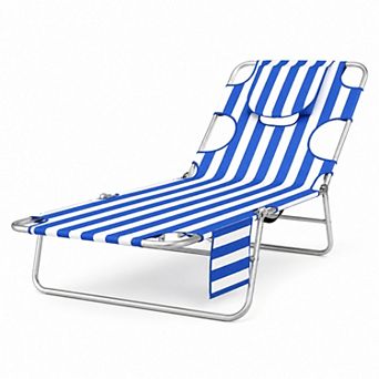 BAOURE Adjustable Back Outdoor Folding Chaise Lounge Chair with Face Hole and Side Pocket