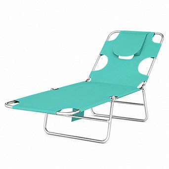 BAOURE Adjustable Back Outdoor Folding Chaise Lounge Chair with Face Hole and Side Pocket