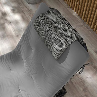 BAOURE Gray Folding Chaise Lounge with Tufted Cushion and Four Level Reclining Steel Frame