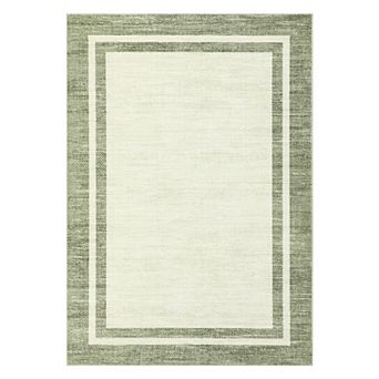 Machine Washable Double Border Pattern Area Rug Low-Pile Non-Slip Reinforced Edge Carpet for Bedroom