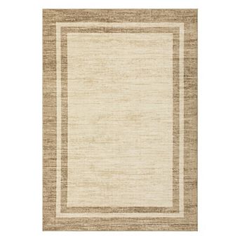 Machine Washable Double Border Pattern Area Rug Low-Pile Non-Slip Reinforced Edge Carpet for Bedroom