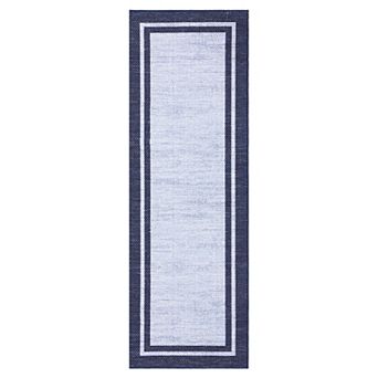Machine Washable Double Border Pattern Area Rug Low-Pile Non-Slip Reinforced Edge Carpet for Bedroom