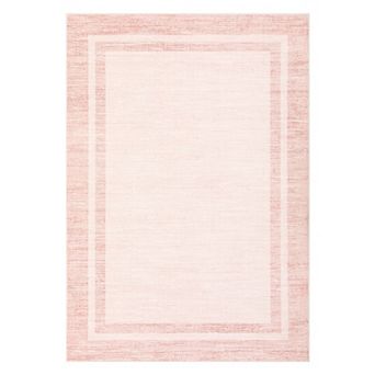 Machine Washable Double Border Pattern Area Rug Low-Pile Non-Slip Reinforced Edge Carpet for Bedroom