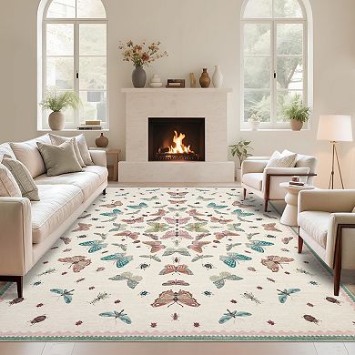 Butterfly Machine Washable Area Rug Soft Non-Shedding Non-Slip Stain-Resistant Multi-Color Carpet