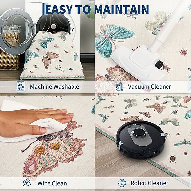 Butterfly Machine Washable Area Rug Soft Non-Shedding Non-Slip Stain-Resistant Multi-Color Carpet