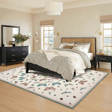 Butterfly Machine Washable Area Rug Soft Non-Shedding Non-Slip Stain-Resistant Multi-Color Carpet
