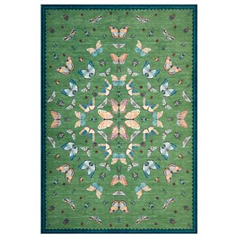 Butterfly Machine Washable Area Rug Soft Non-Shedding Non-Slip Stain-Resistant Multi-Color Carpet