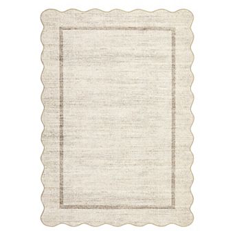 Modern Scalloped Washable Area Rug for Living Room Non-Slip Stain-Resistant Carpet for Bedroom