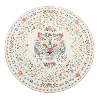 Tiger Floral Low-Pile Area Rug Machine Washable Stain-Resistant Soft Carpet for Bedroom Living Room