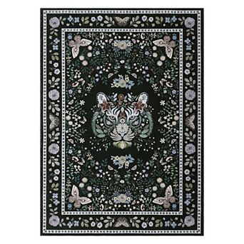 Tiger Floral Low-Pile Area Rug Machine Washable Stain-Resistant Soft Carpet for Bedroom Living Room