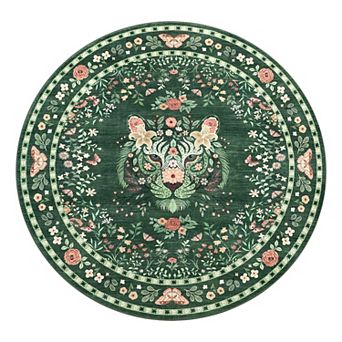 Tiger Floral Low-Pile Area Rug Machine Washable Stain-Resistant Soft Carpet for Bedroom Living Room