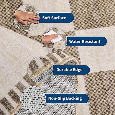 Modern Checkered Washable Area Rug Thin Low Pile Non Slip Stain Resistant Carpet for Living Room