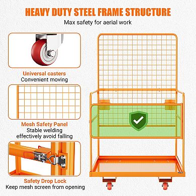 43x45" Orange 1800LBS 2 Person Forklift Safety Cage Work Platform