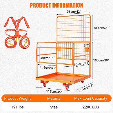 43x45" Orange 1800LBS 2 Person Forklift Safety Cage Work Platform