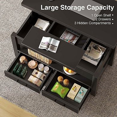 Split Lift-Top Coffee Table, Converts to Dining Table with 180° Swivel Top