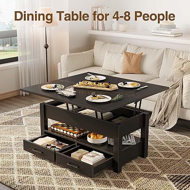 Split Lift-Top Coffee Table, Converts to Dining Table with 180° Swivel Top